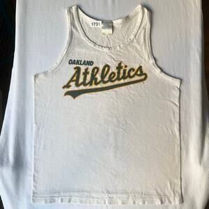 Anvil Women’s Sleeveless Workout Tank Top Size L, Off White, Oakland Athletics